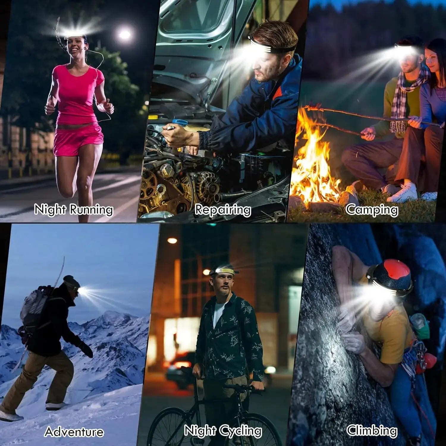 Lampe frontale de sauna à induction LED COB, batterie intégrée, lampe de poche aste USB, capteur de pêche, camping en plein air